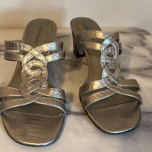 Kelly & Katie Pewter Slip on sandals 2” heel, worn once. EXCELLENT CONDITION!